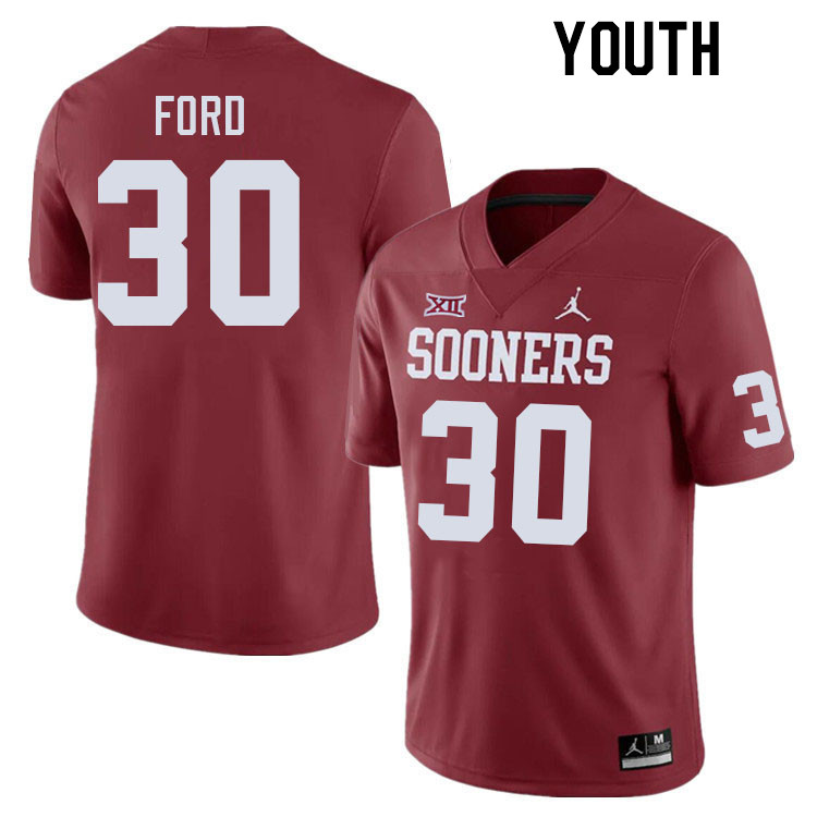 Youth #30 Trace Ford Oklahoma Sooners College Football Jerseys Stitched-Crimson